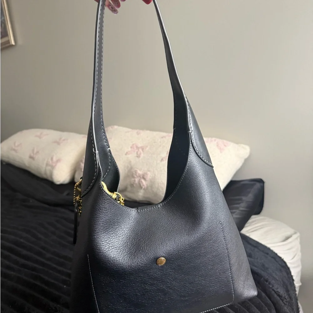 Coach Black Leather Brooklyn 28 with Gold Charm Chain and Pastel Accents - Picture 2 of 4